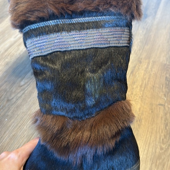 vtg Italian Tecnica 70s 80s brown goat fur mukluk muk luk boots size 7.5 cute - Picture 12 of 15